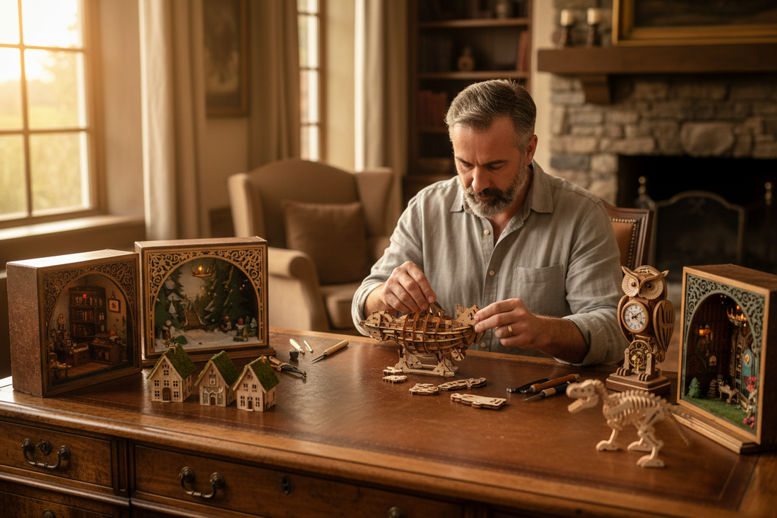 Father's Day gift ideas featuring DIY model kits, 3D wooden puzzles and creative hobby projects
