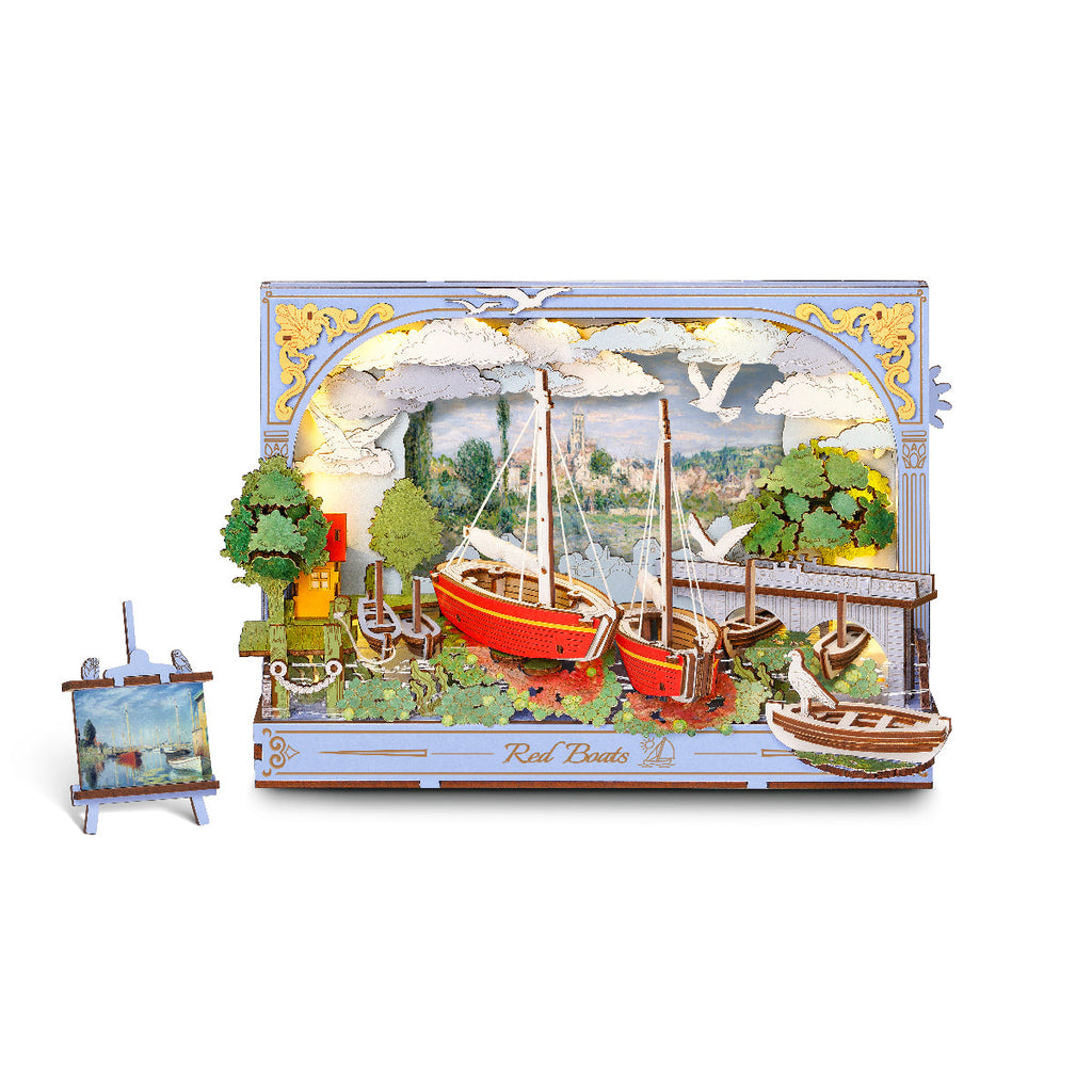 Rowood Red Boats Wall Art – 3D Wooden Puzzle Kit