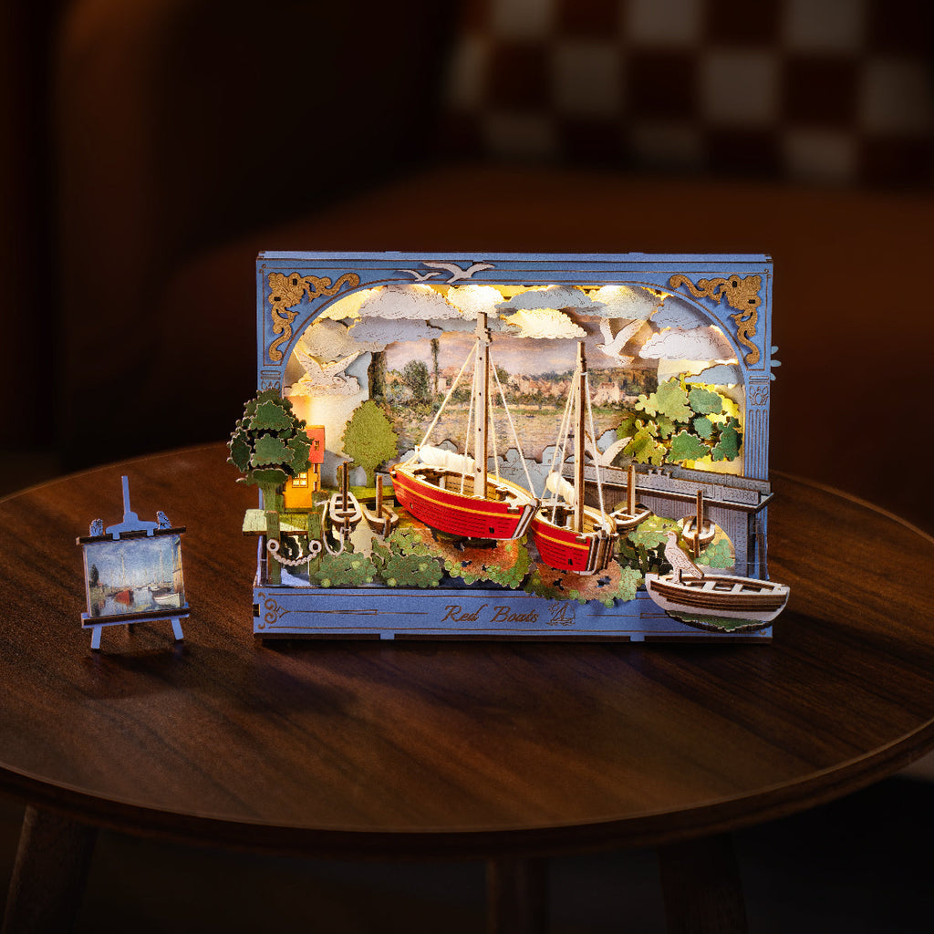 Rowood Red Boats Wall Art – 3D Wooden Puzzle Kit