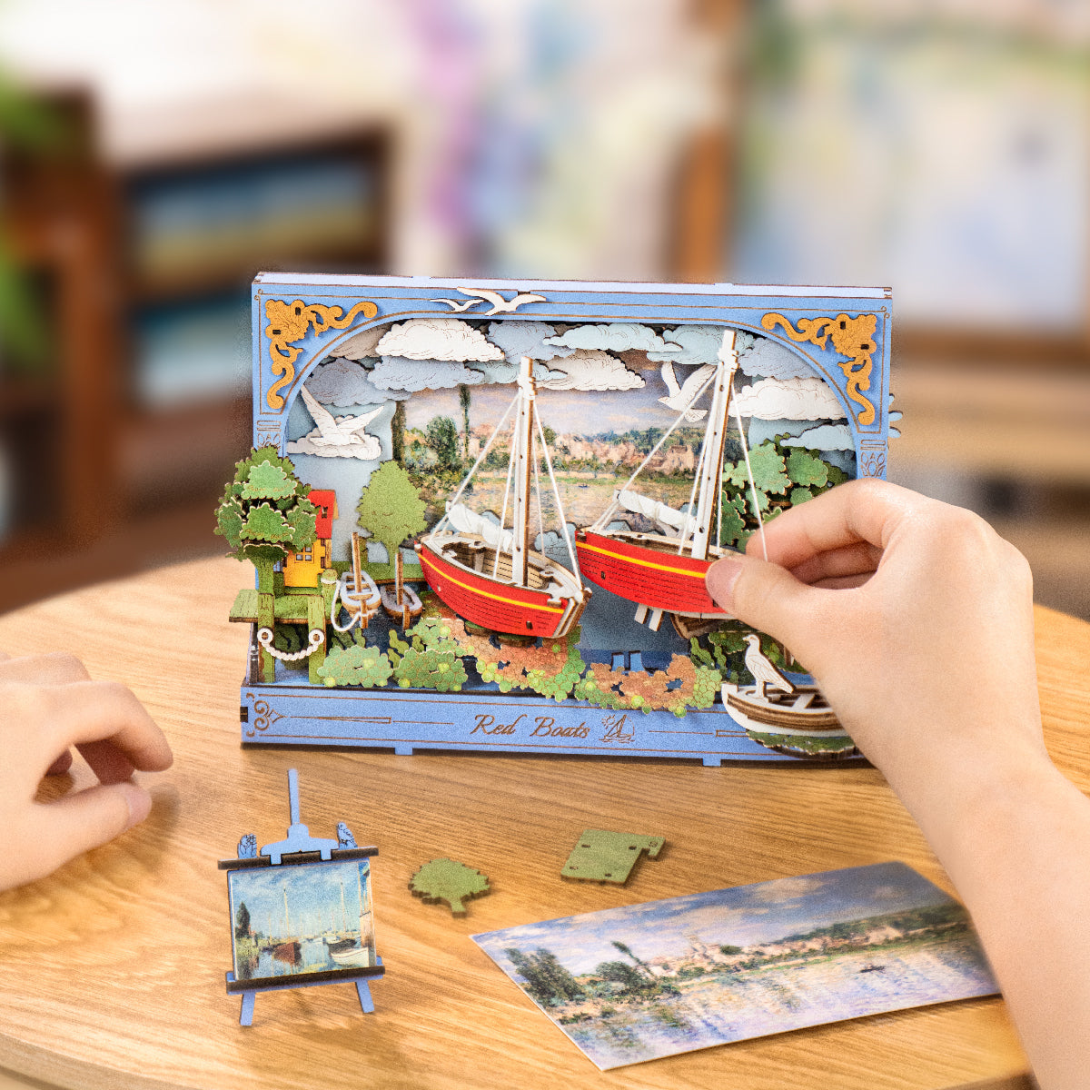 Rowood Red Boats Wall Art – 3D Wooden Puzzle Kit