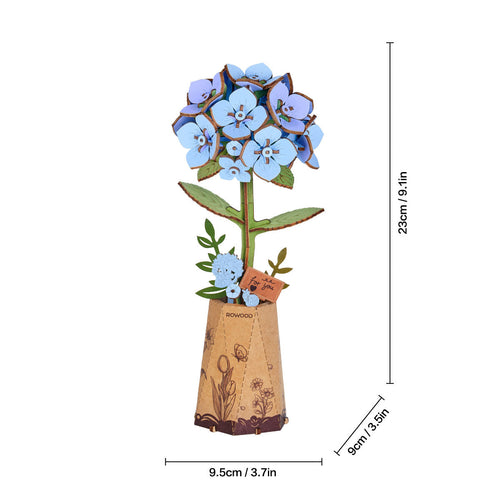 Rowood Blue Hydrangea – 3D Wooden Puzzle Kit