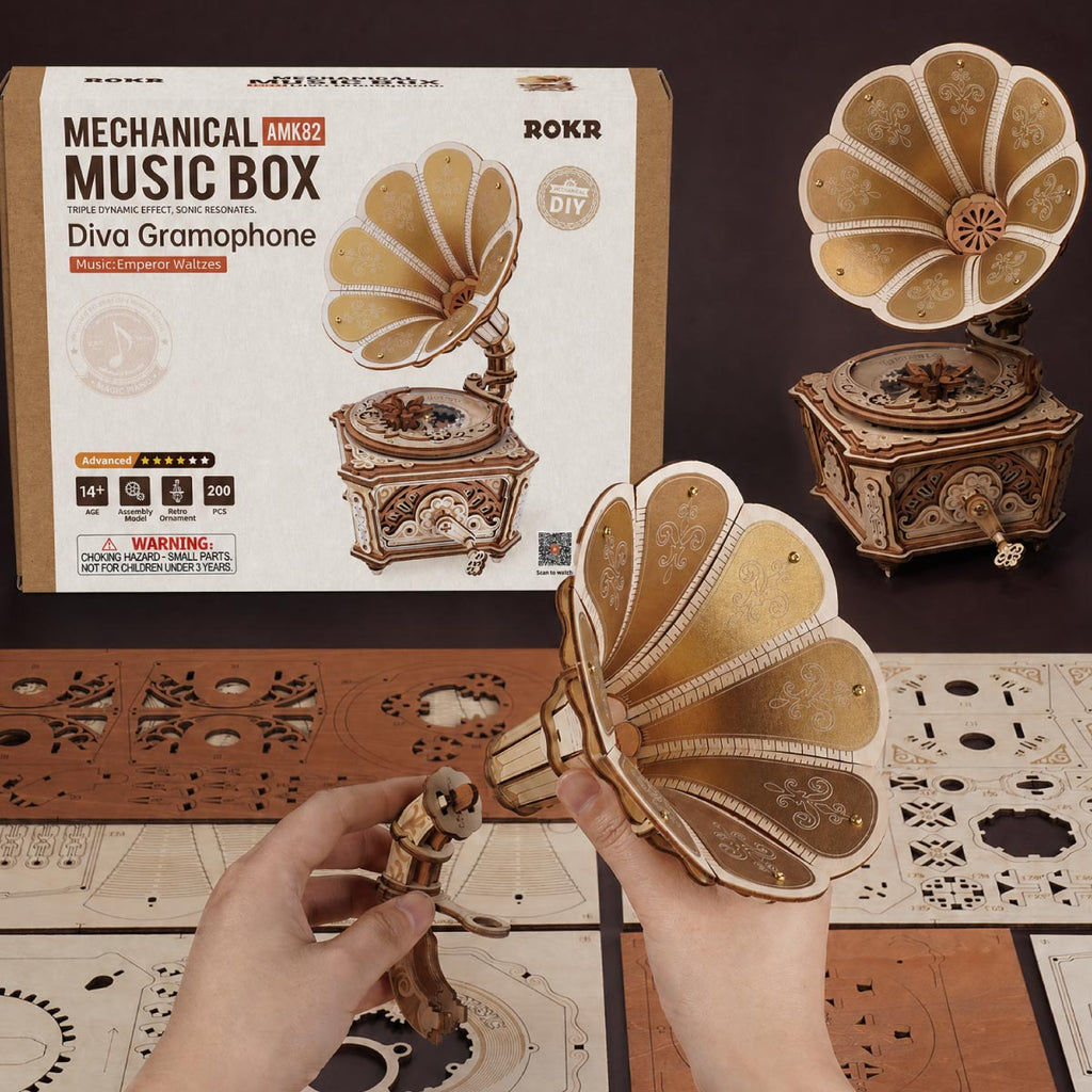 Diva Gramophone Music Box – 3D Wooden Mechanical Model Kit