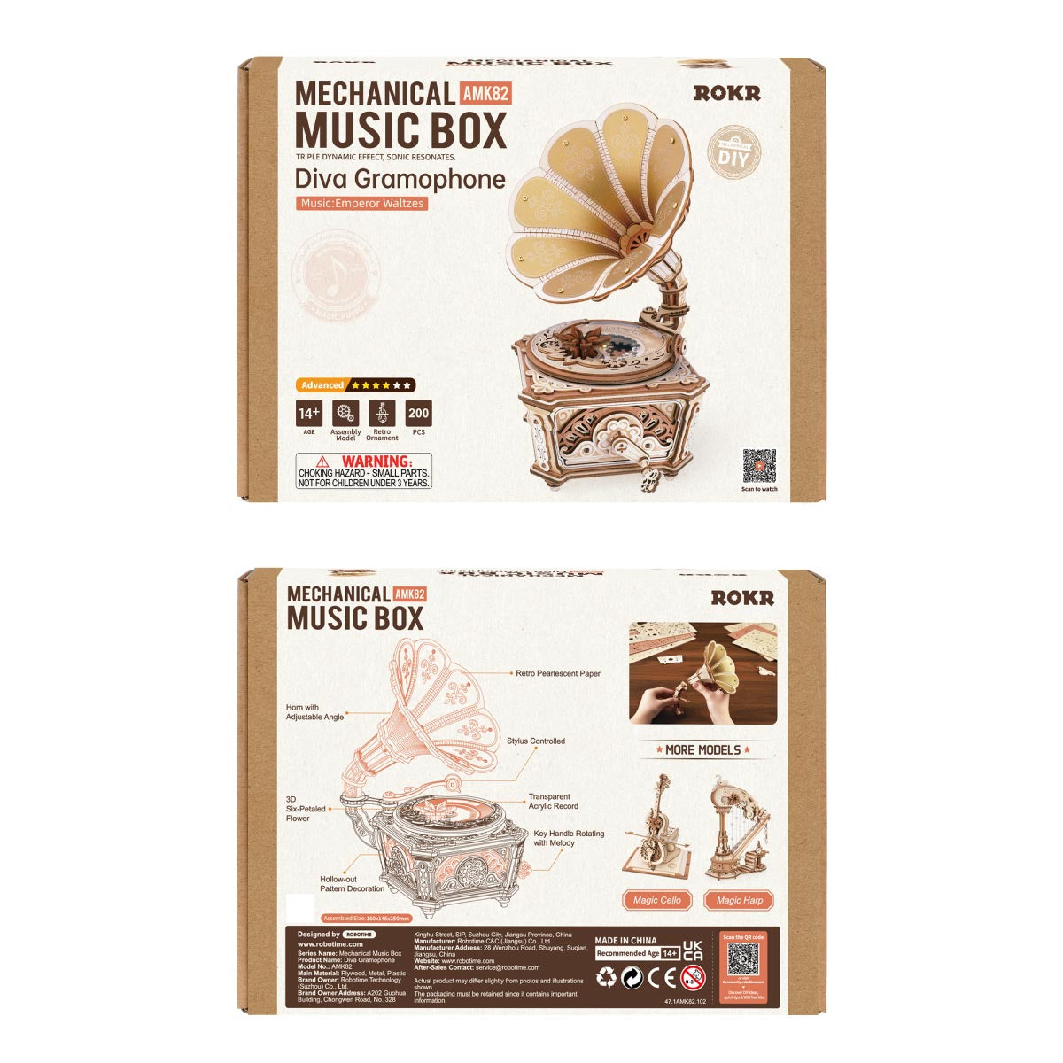 Diva Gramophone Music Box – 3D Wooden Mechanical Model Kit