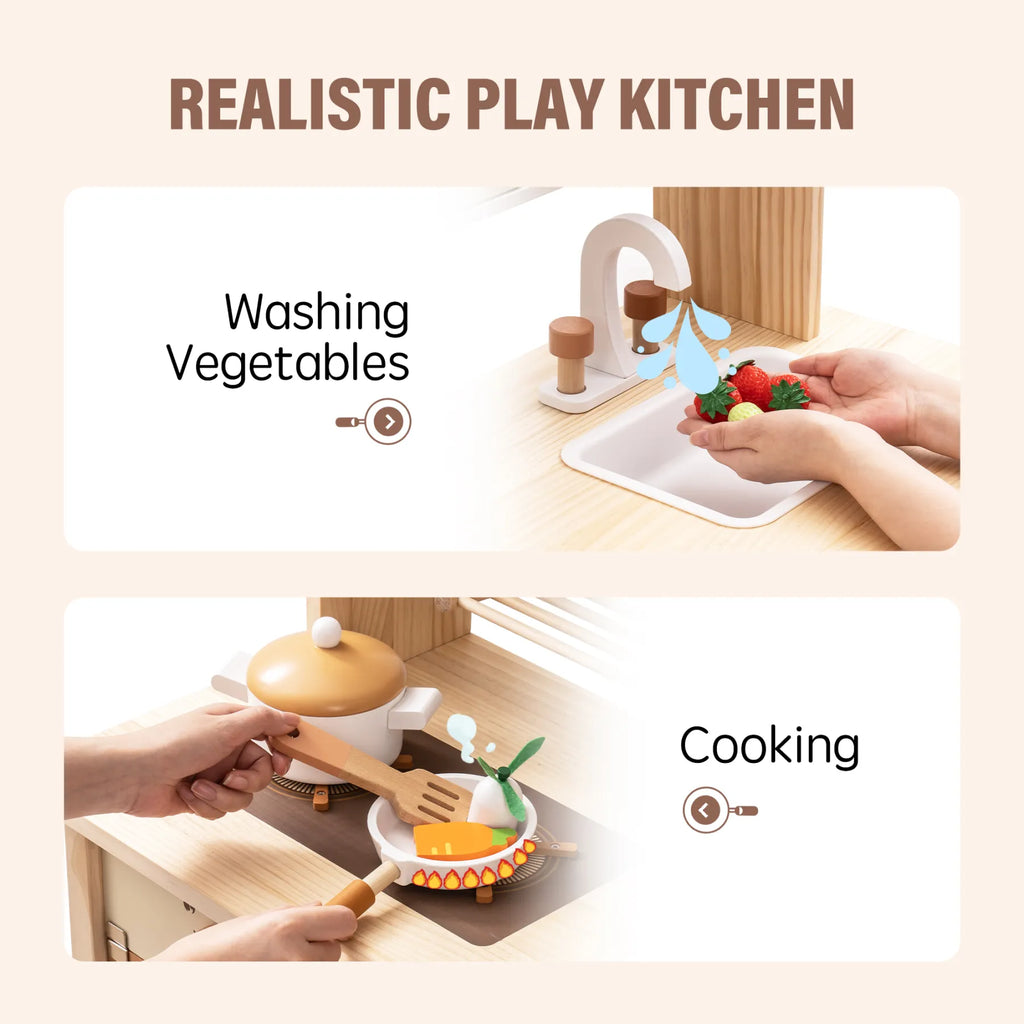 ROBUD Wooden Play Kitchen for Kids – Caramel