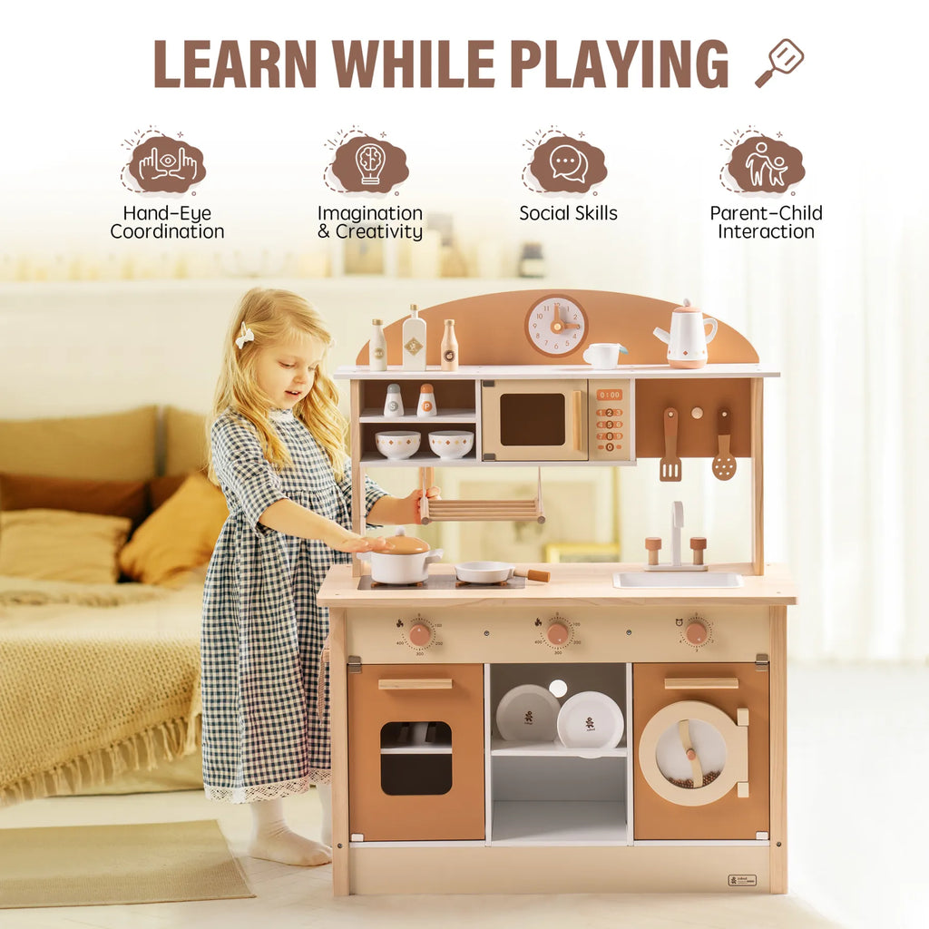 ROBUD Wooden Play Kitchen for Kids – Caramel