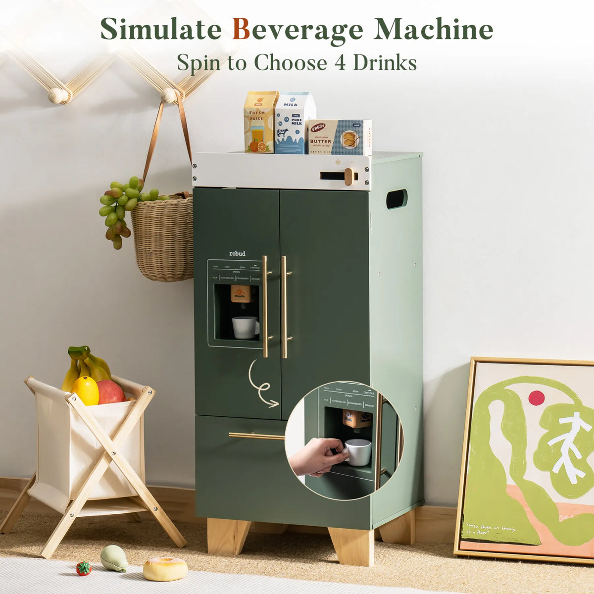 ROBUD Wooden Toy Refrigerator – Vintage Green