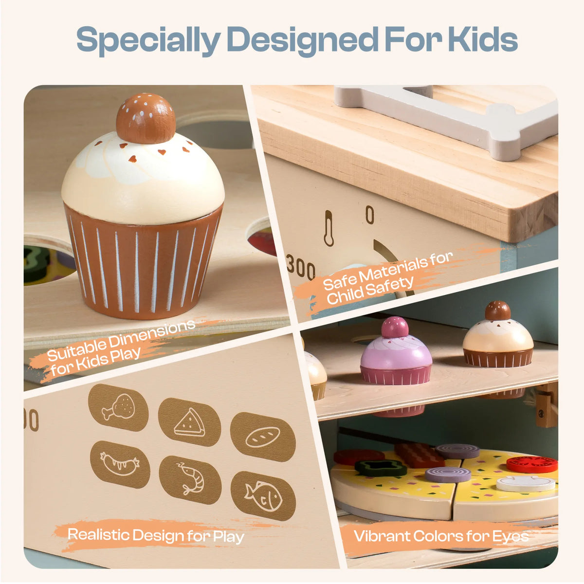 ROBUD Wooden Kids Play Kitchen Oven – Realistic
