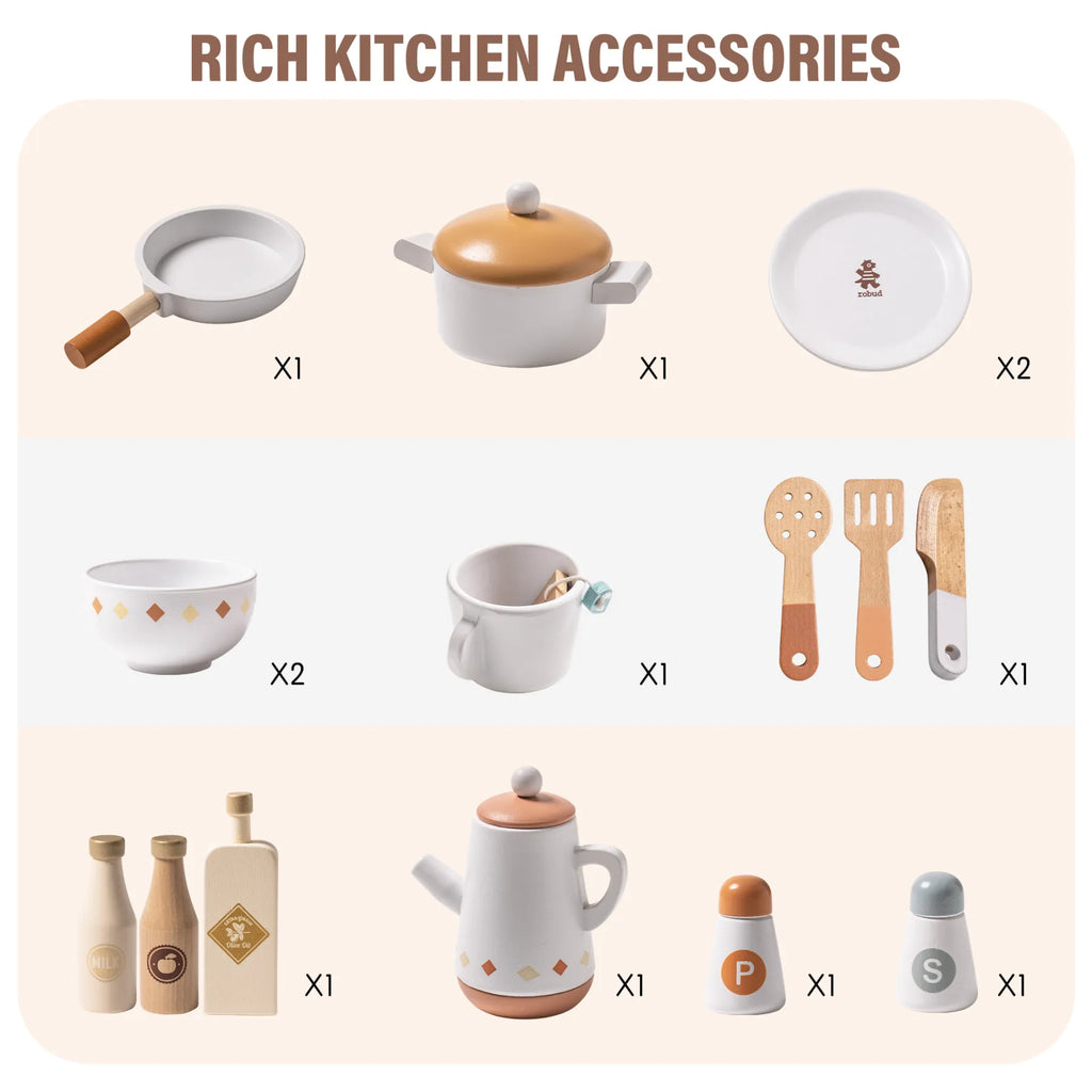 ROBUD Wooden Play Kitchen for Kids – Caramel