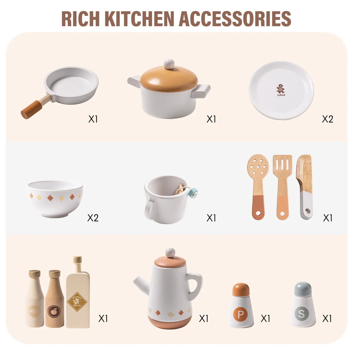 ROBUD Wooden Play Kitchen for Kids – Caramel