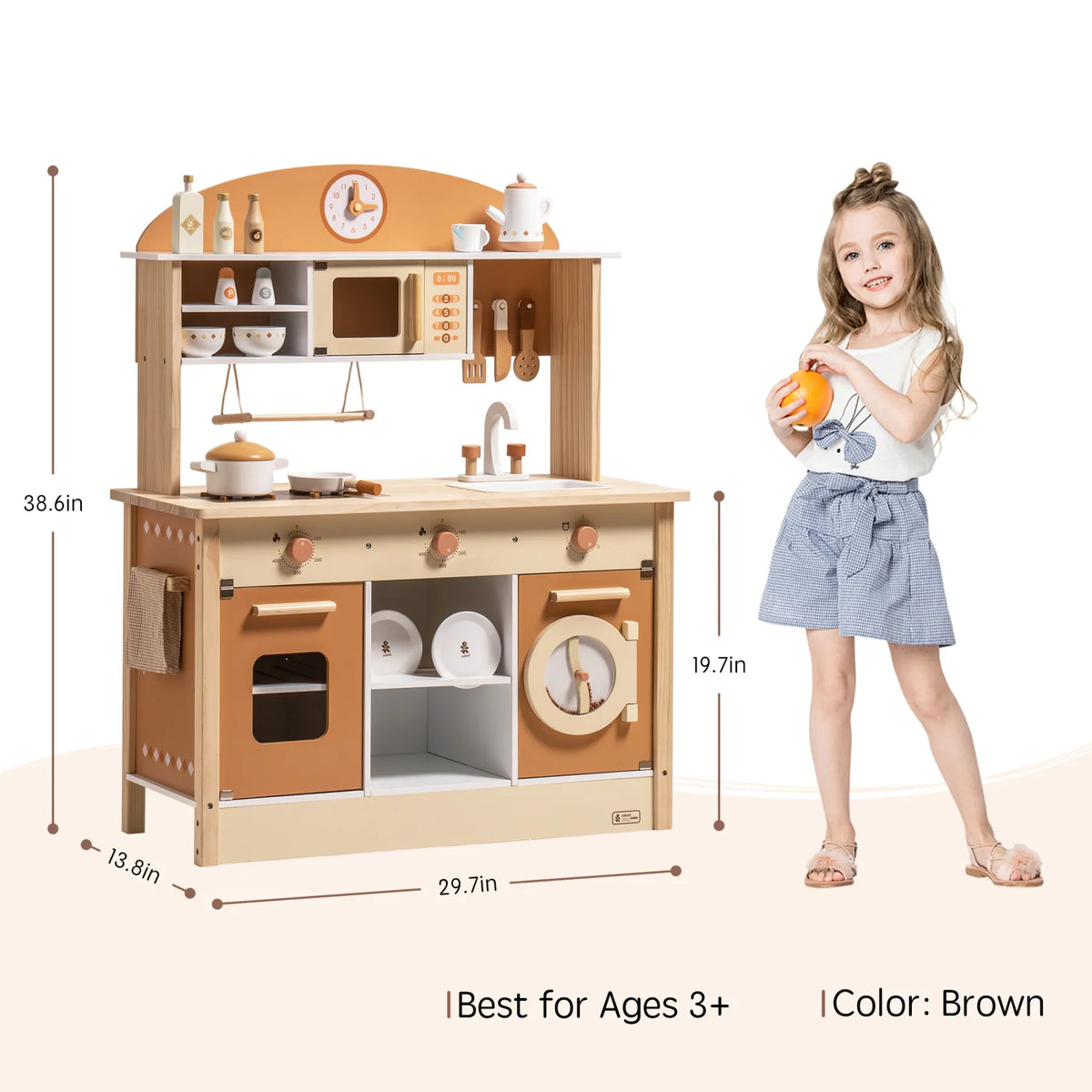 ROBUD Wooden Play Kitchen for Kids – Caramel