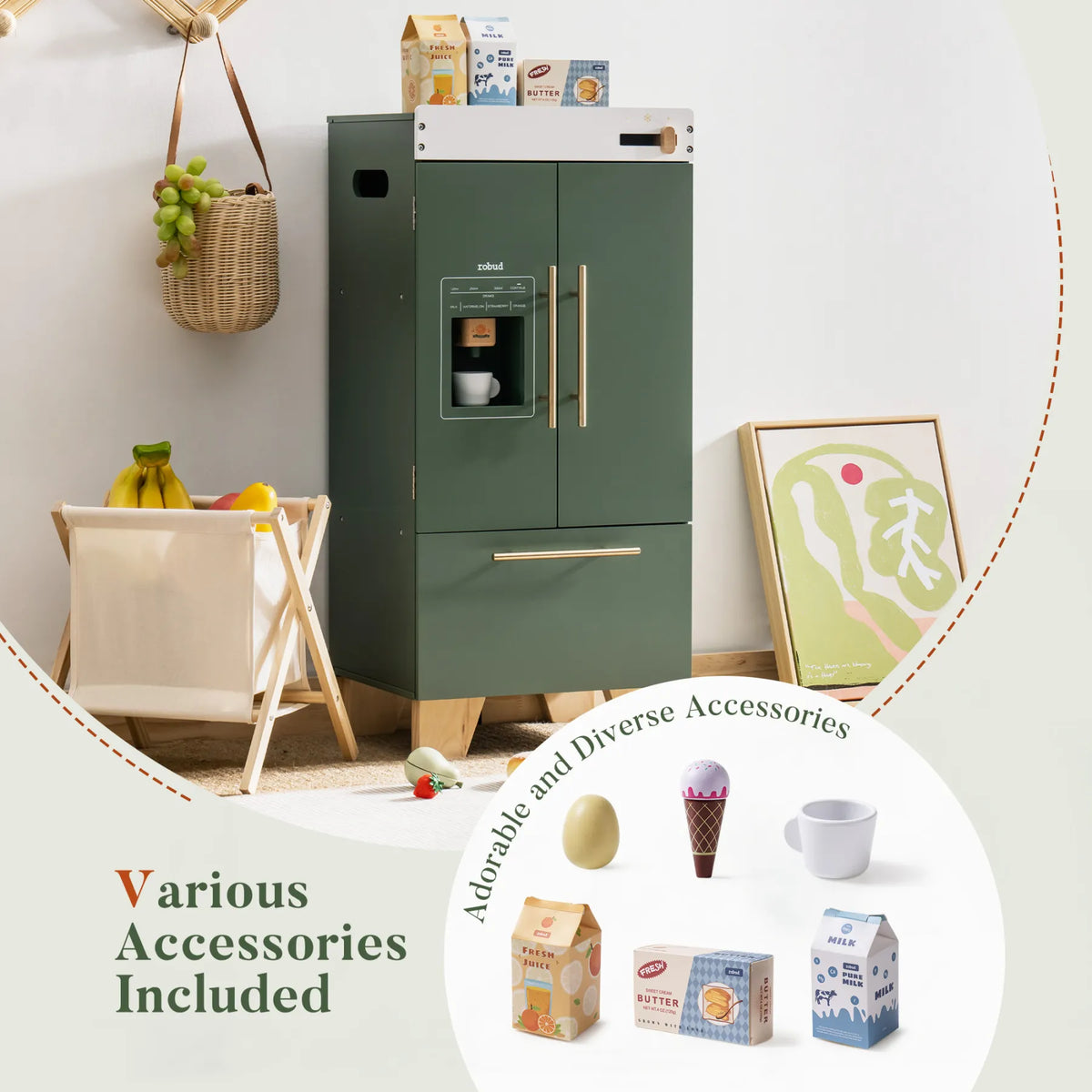 ROBUD Wooden Toy Refrigerator – Vintage Green