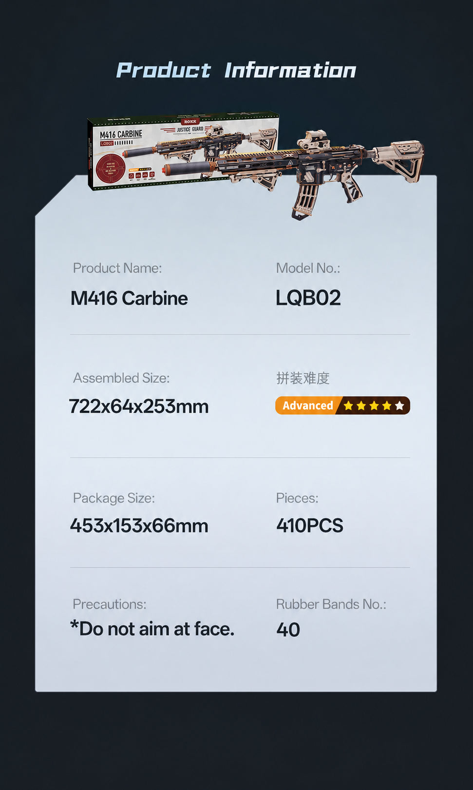 Rokr M416 Carbine – DIY Mechanical Model Kit