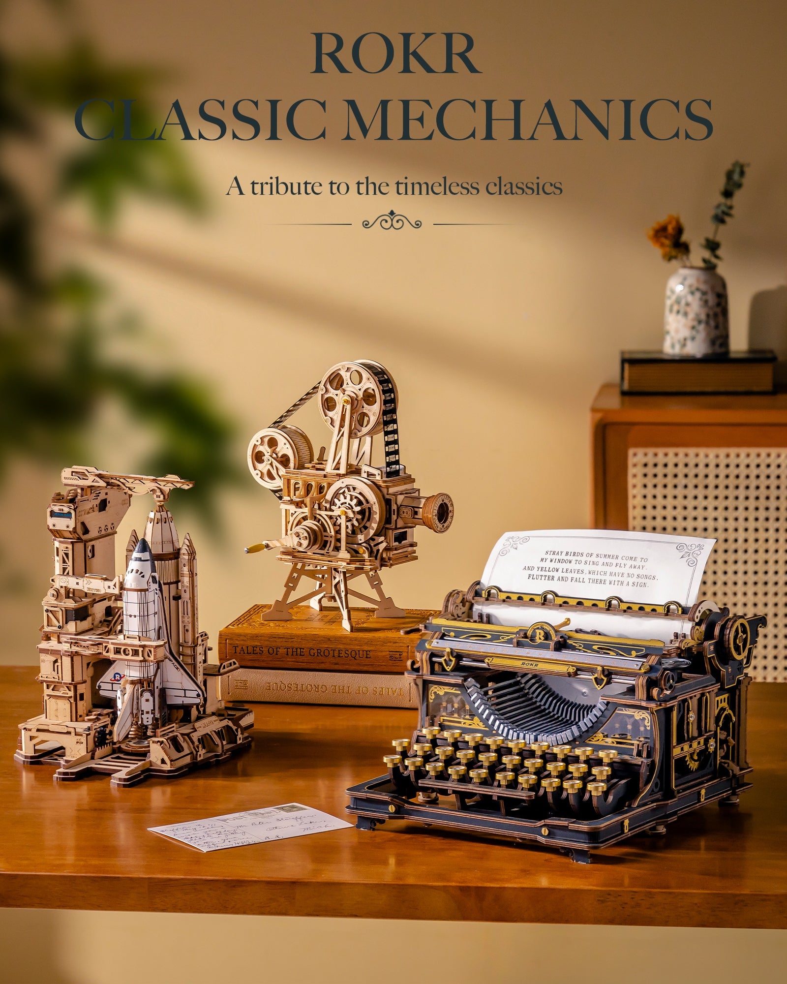 Vintage Typewriter Pro – Mechanical Wooden Model Kit