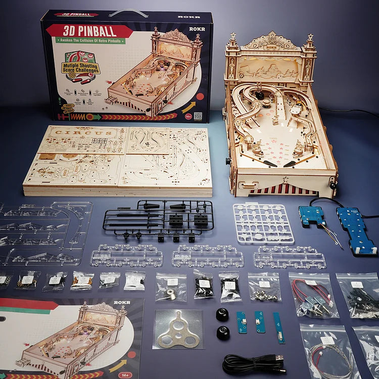 3D Wooden Pinball Machine Model Kit