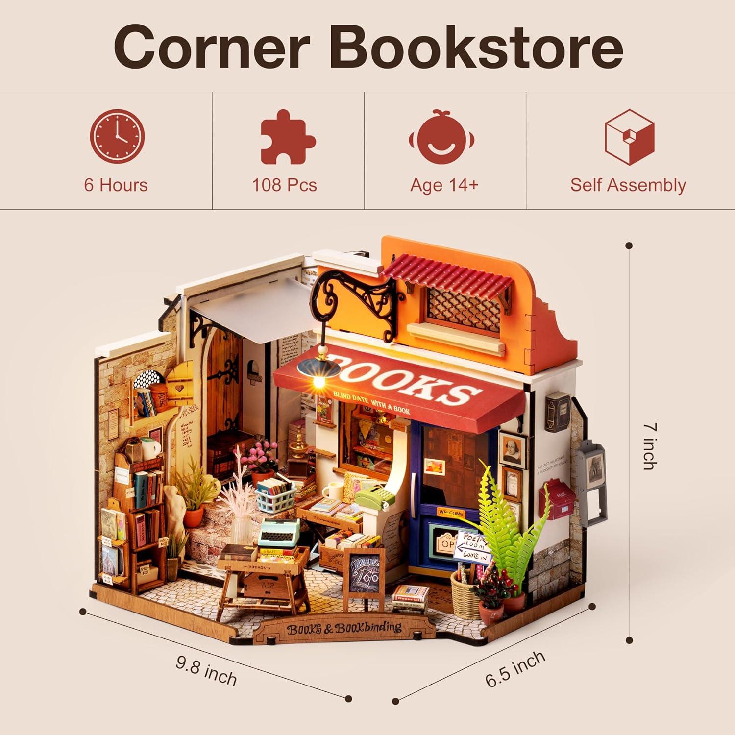 Corner Bookstore – DIY Miniature House Kit