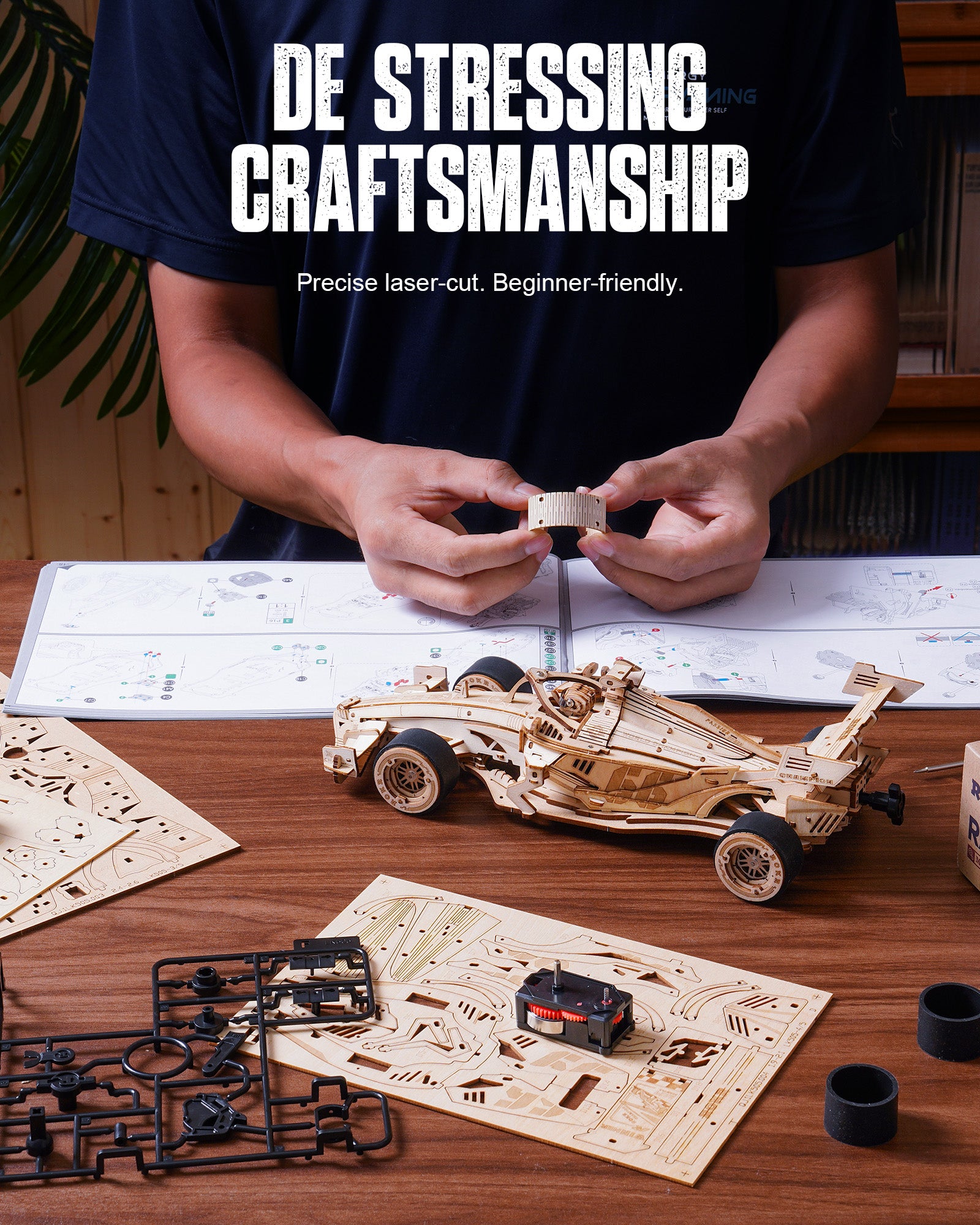 Racing Car – Mechanical Wooden Model Kit