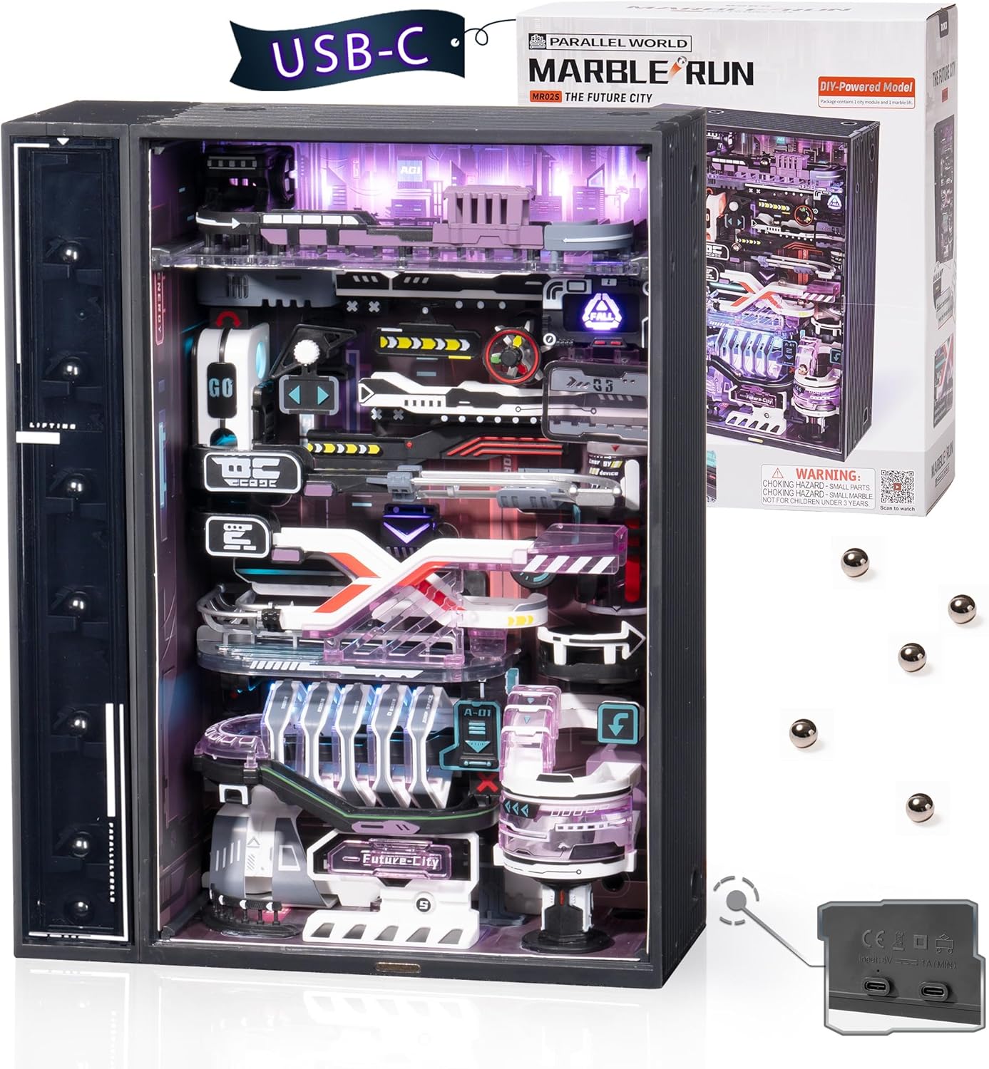 Cyberpunk Marble Run – LED Mechanical Kit