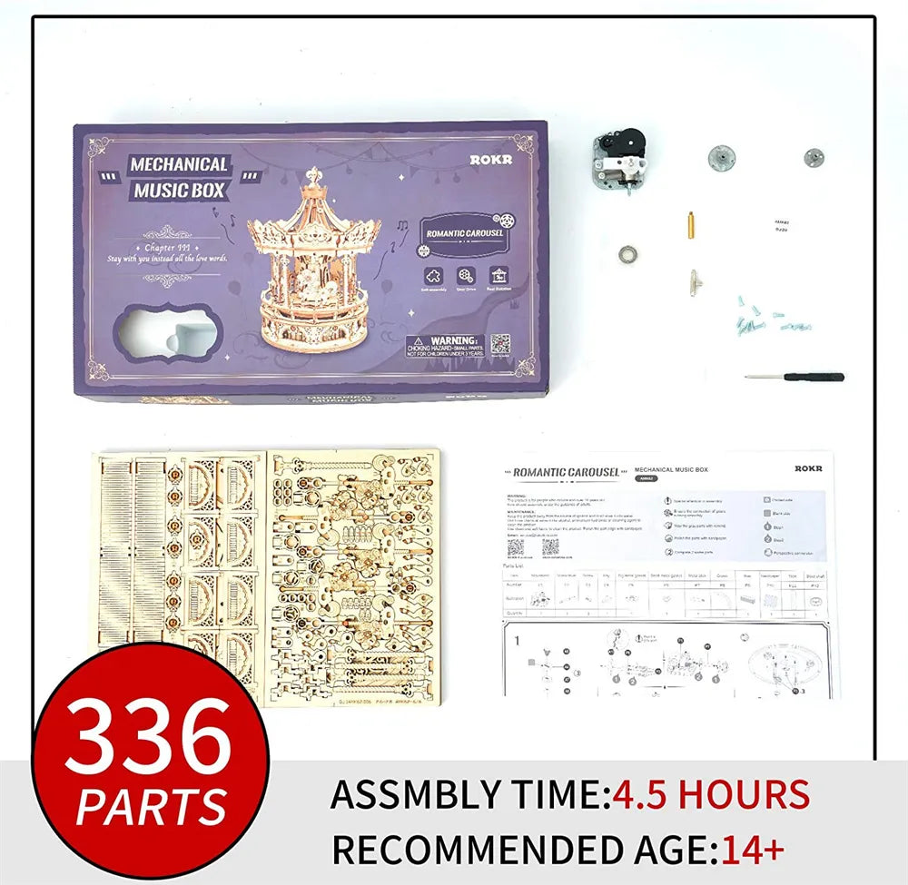 3D Wooden Carousel Music Box Model Kit
