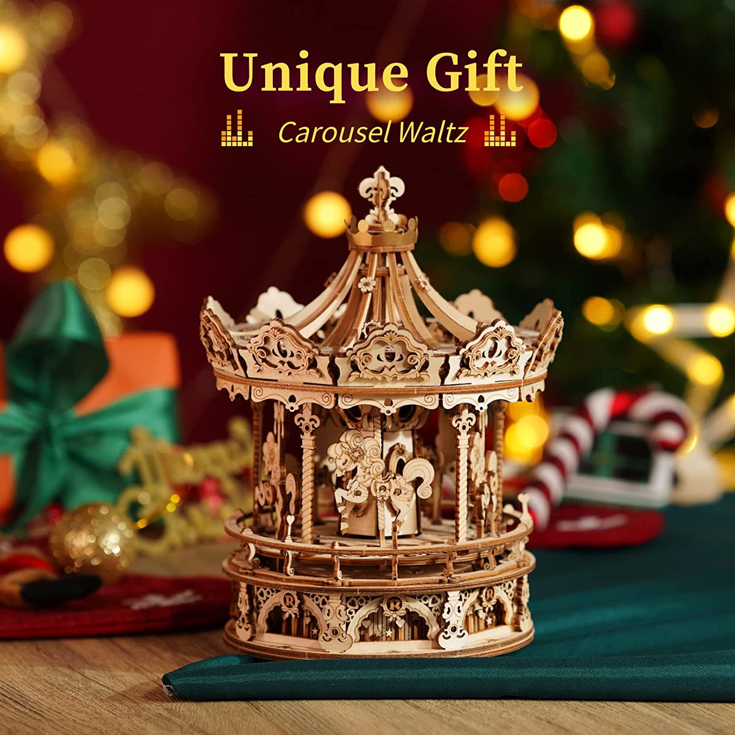 3D Wooden Carousel Music Box Model Kit