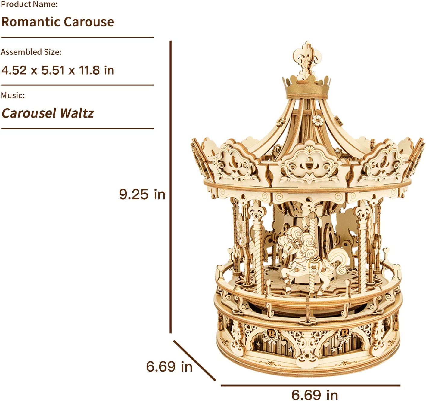 3D Wooden Carousel Music Box Model Kit