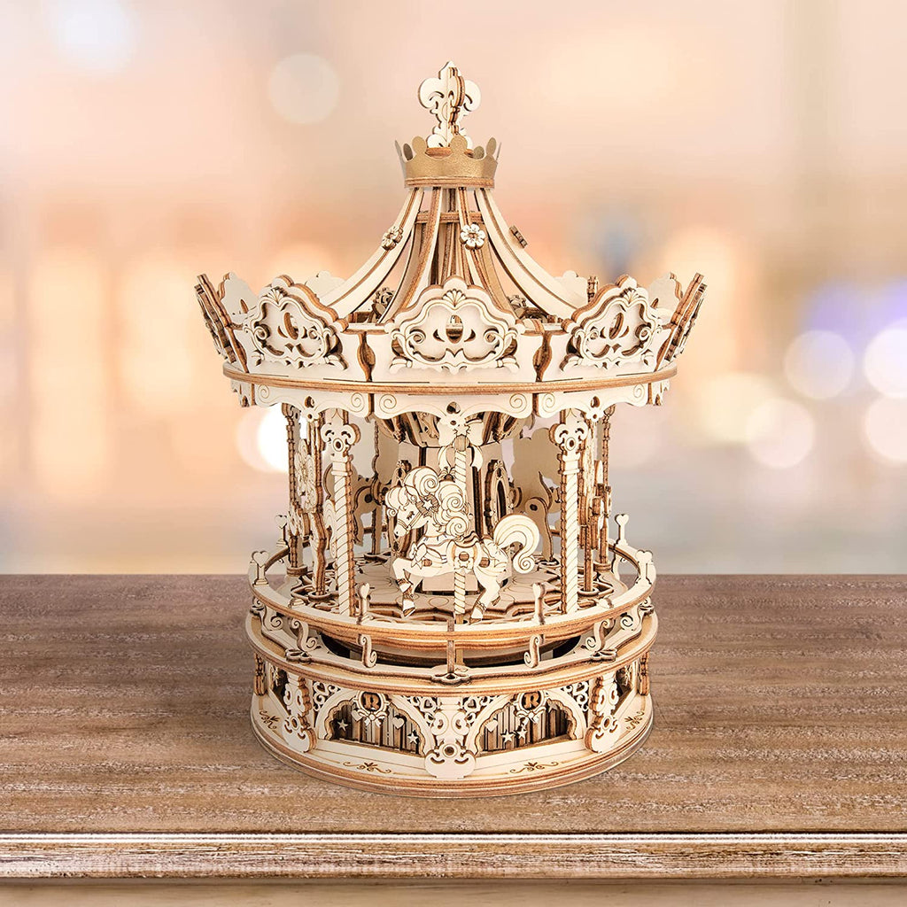 3D Wooden Carousel Music Box Model Kit