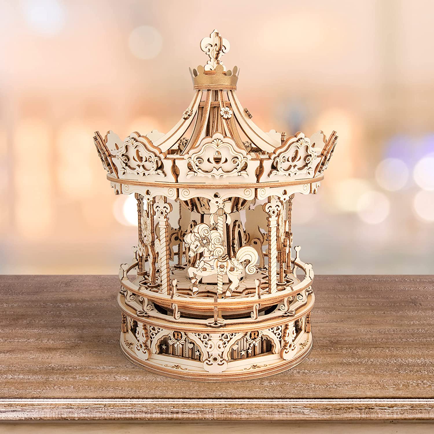 3D Wooden Carousel Music Box Model Kit