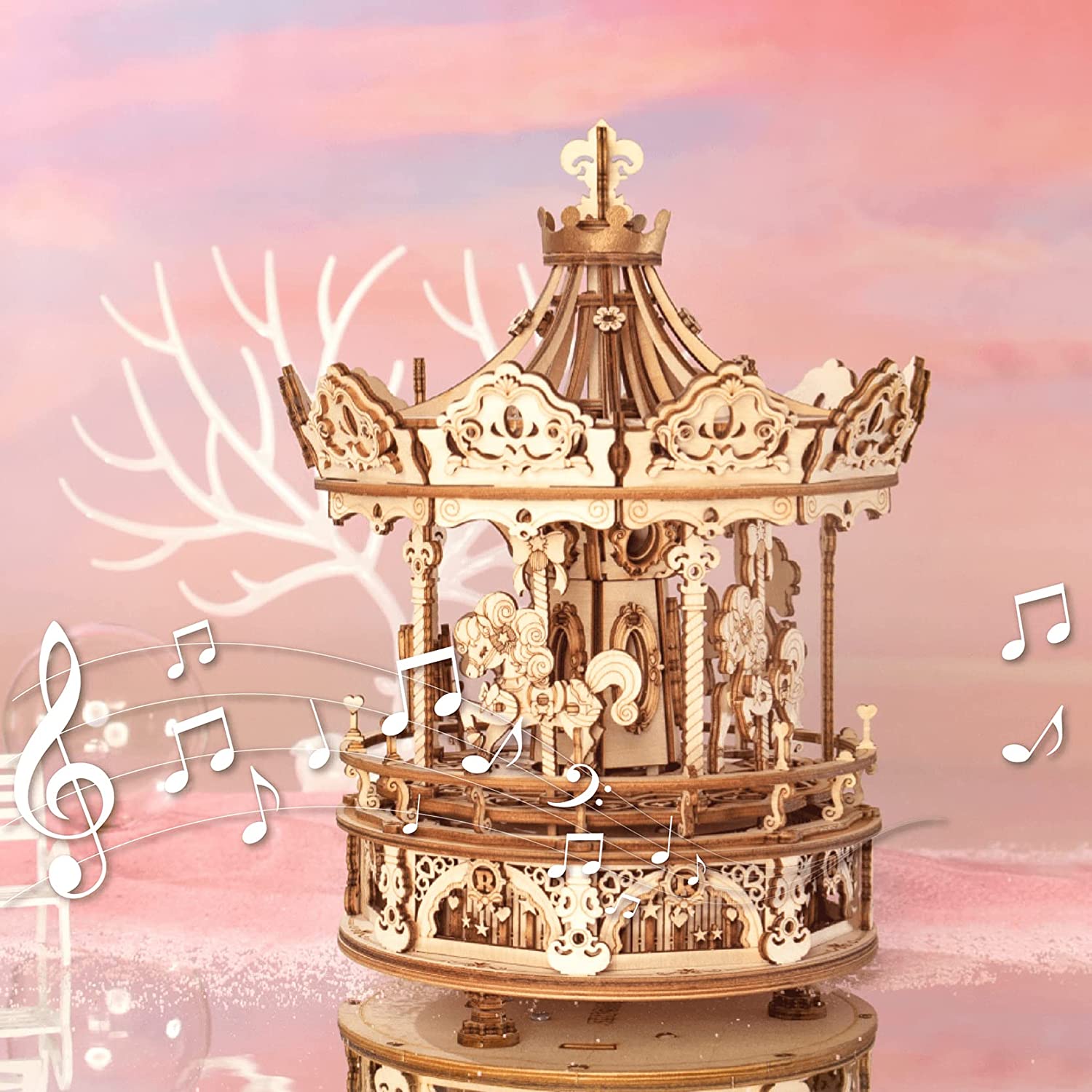 3D Wooden Carousel Music Box Model Kit