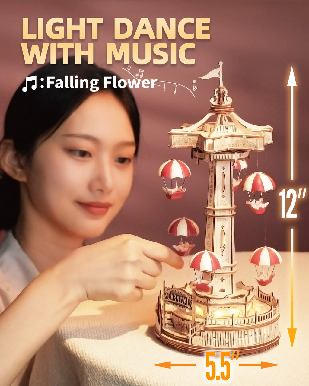 3D Wooden Parachute Tower Music Box Kit
