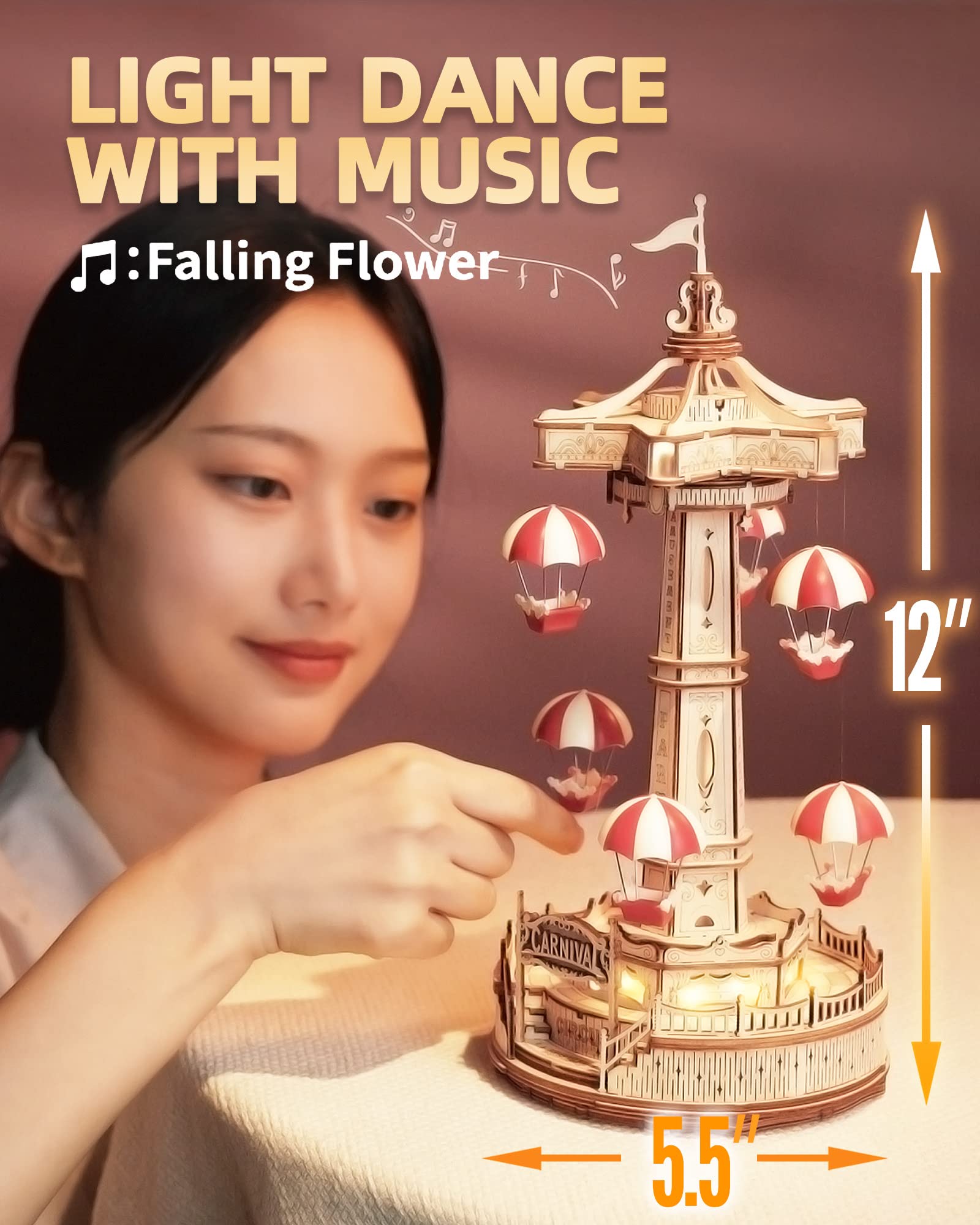 3D Wooden Parachute Tower Music Box Kit