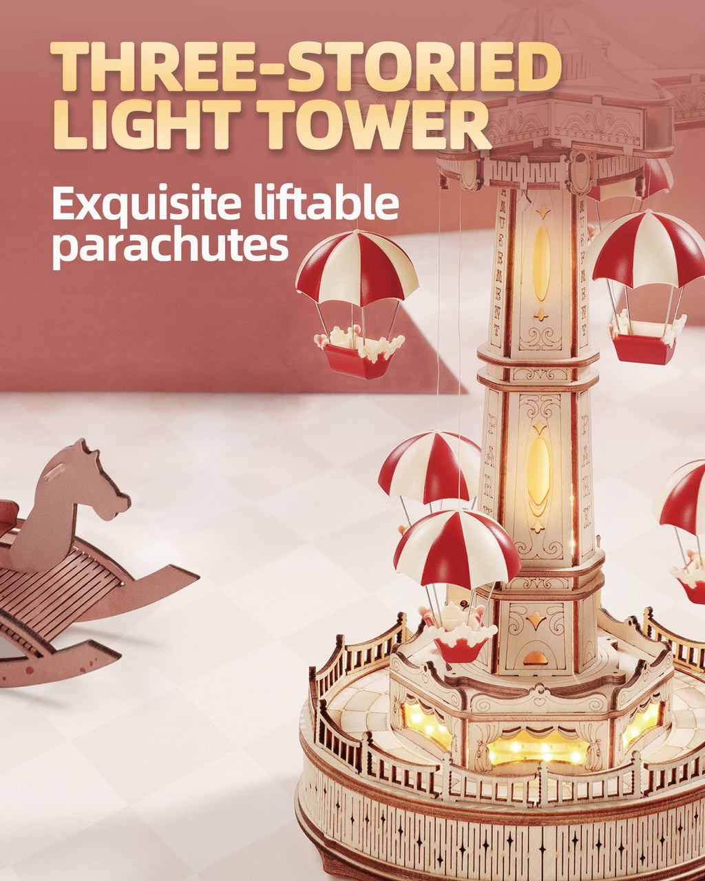 3D Wooden Parachute Tower Music Box Kit