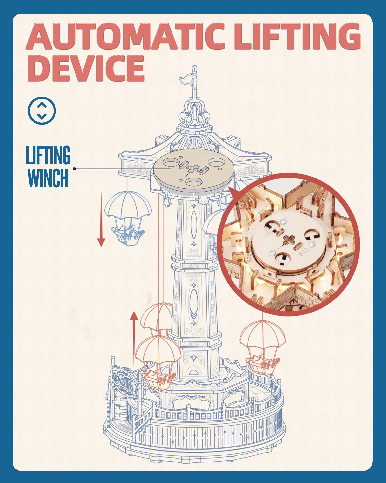 3D Wooden Parachute Tower Music Box Kit