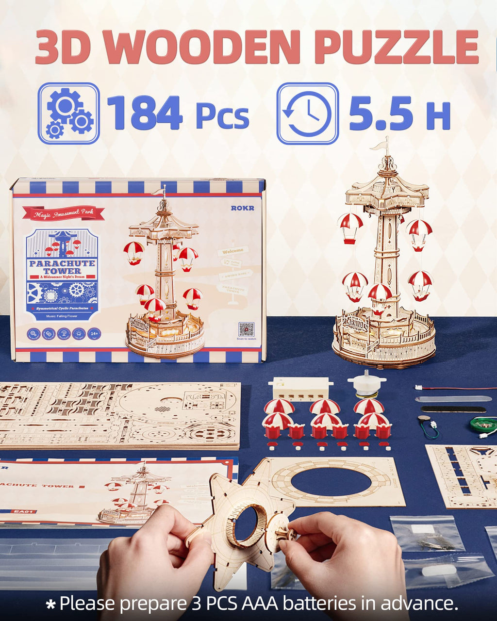 3D Wooden Parachute Tower Music Box Kit