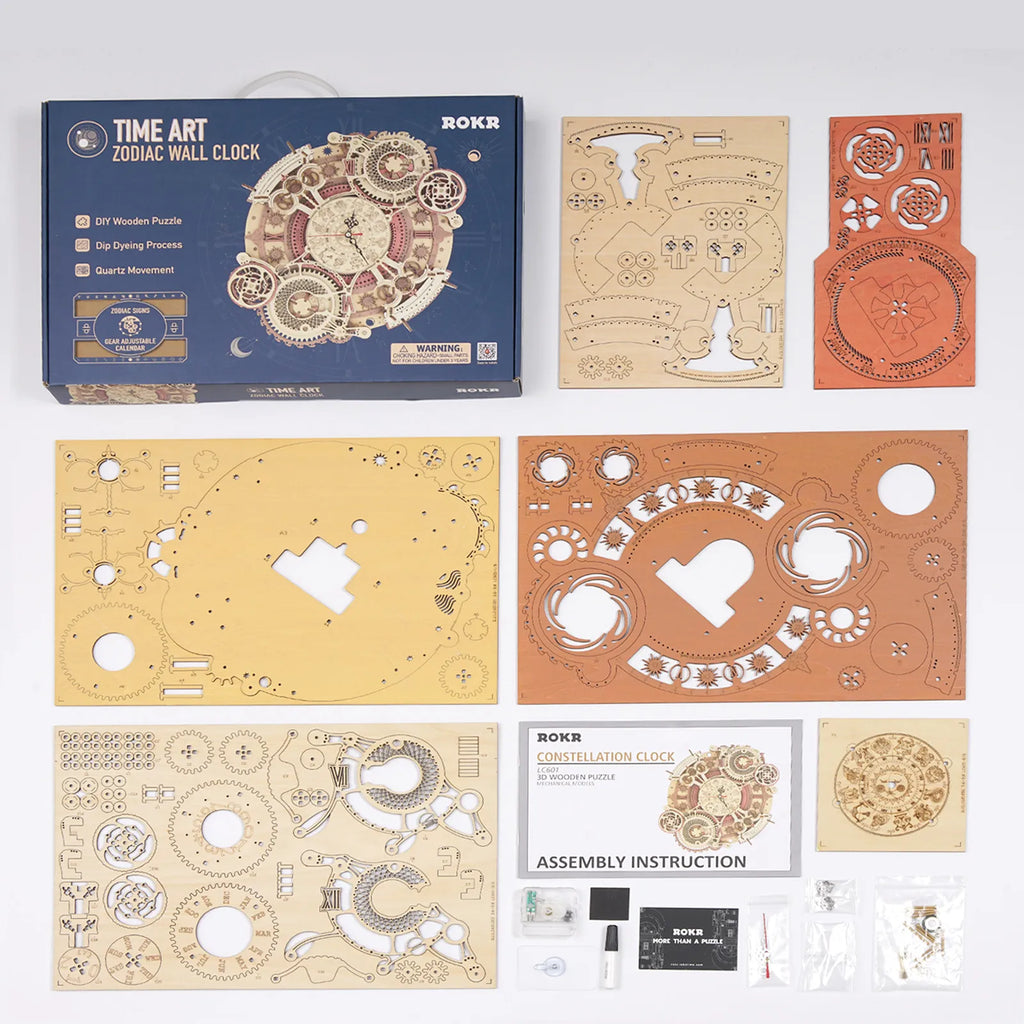 Zodiac Wall Clock – 3D Wooden Model Kit