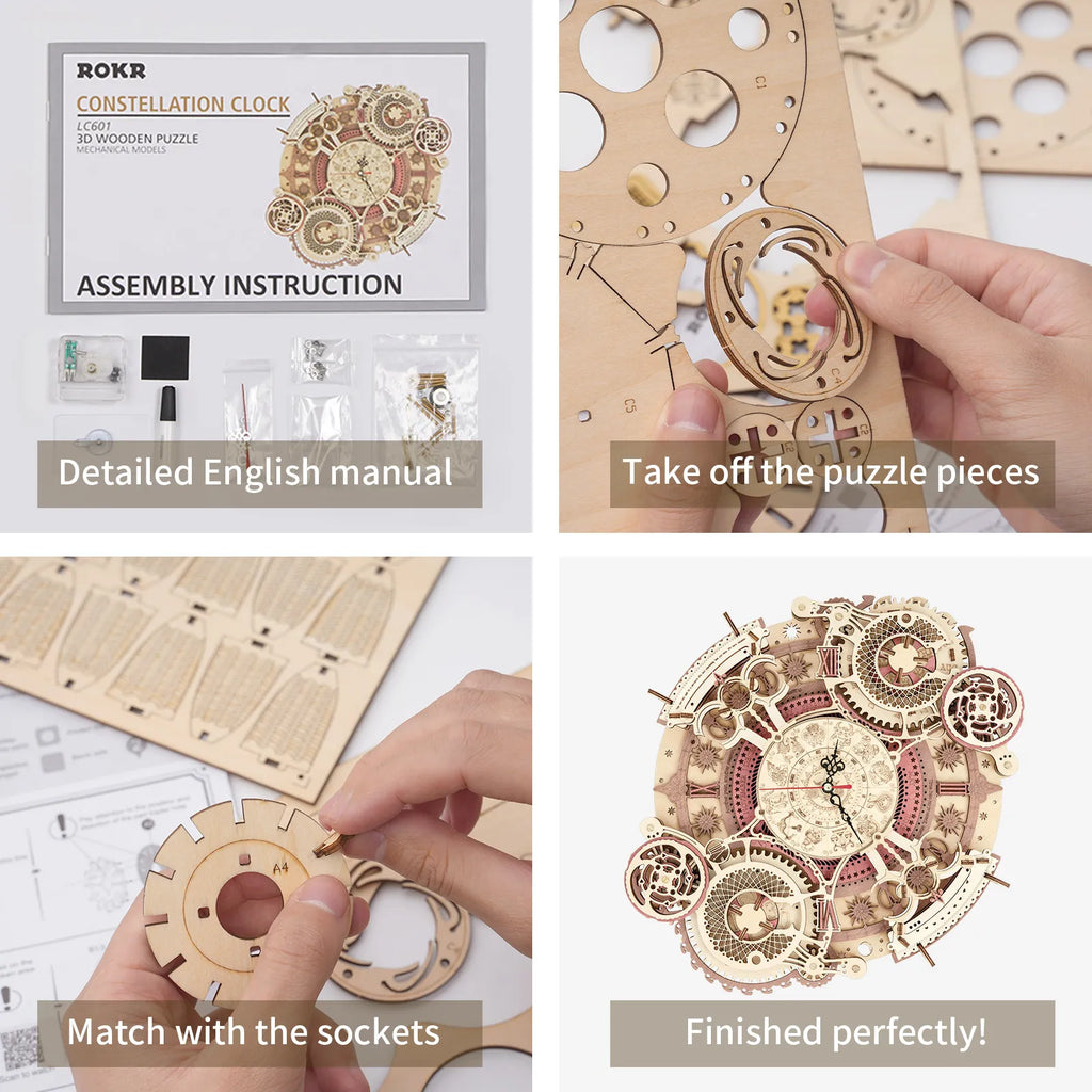 Zodiac Wall Clock – 3D Wooden Model Kit
