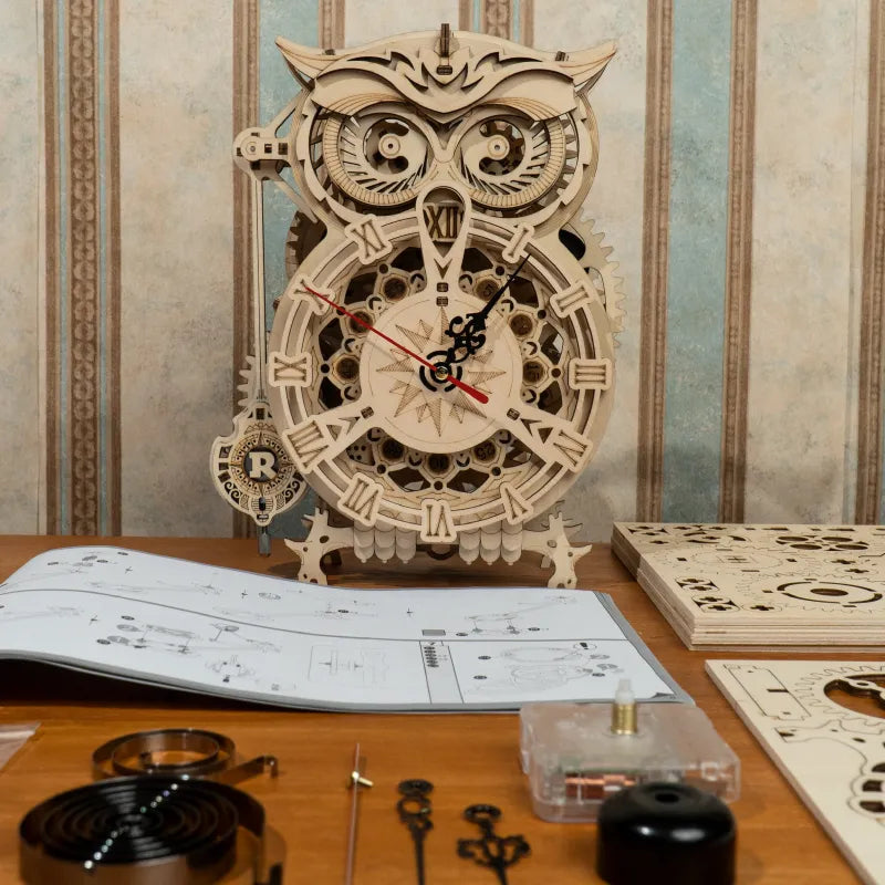 3D Wooden Owl Clock Model Kit