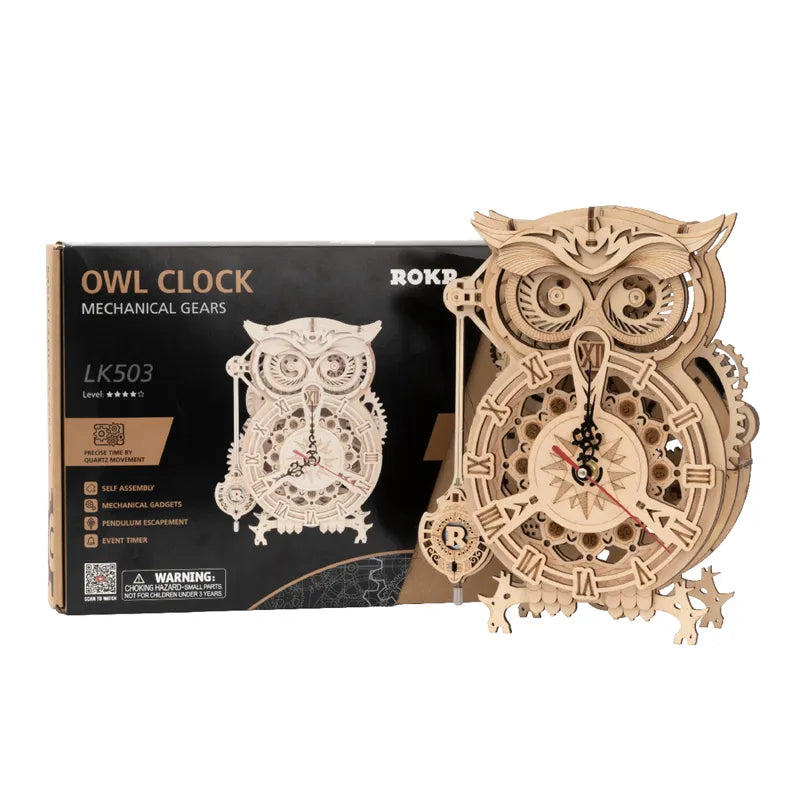 3D Wooden Owl Clock Model Kit