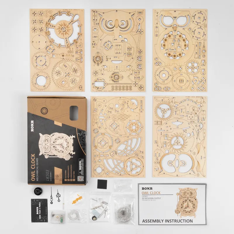 3D Wooden Owl Clock Model Kit