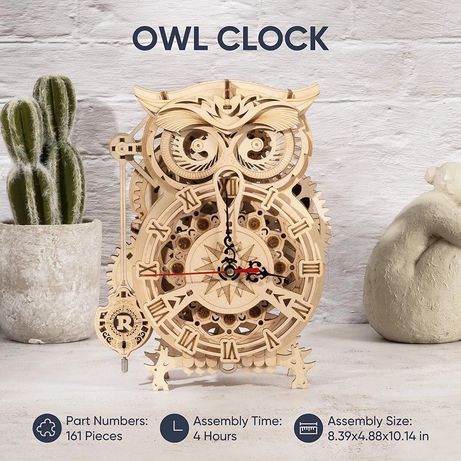 3D Wooden Owl Clock Model Kit
