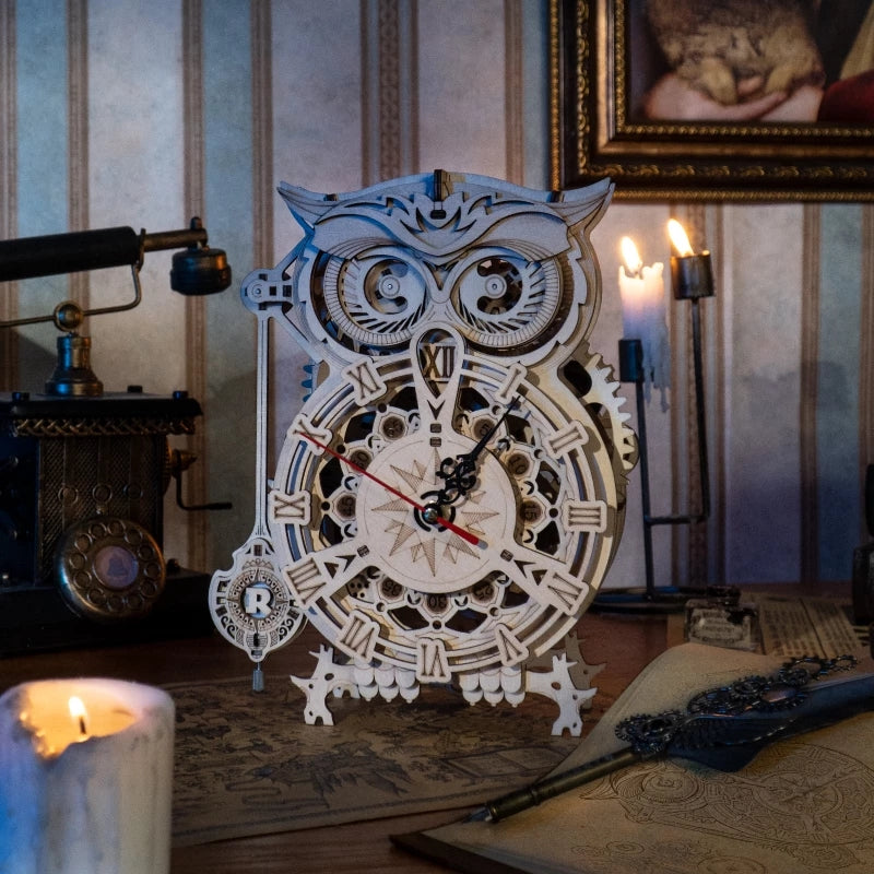 3D Wooden Owl Clock Model Kit