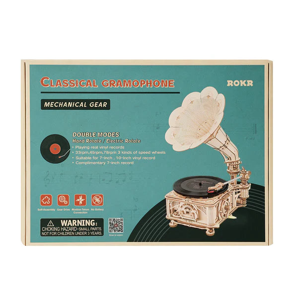 Classic Gramophone (Electric Version) – 3D Wooden Puzzle Kit