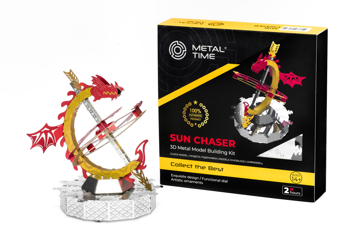 Metal Time Sun Chaser Dragon Style Desk Clock - DIY Metal Model Kit