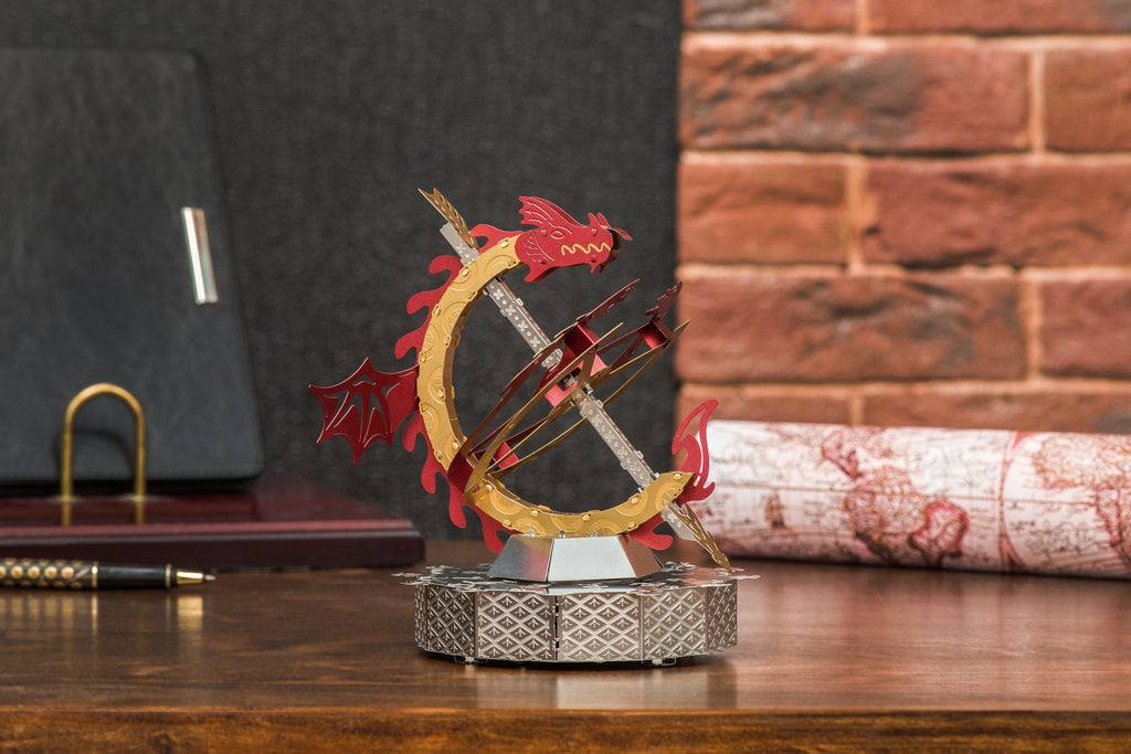 Metal Time Sun Chaser Dragon Style Desk Clock - DIY Metal Model Kit