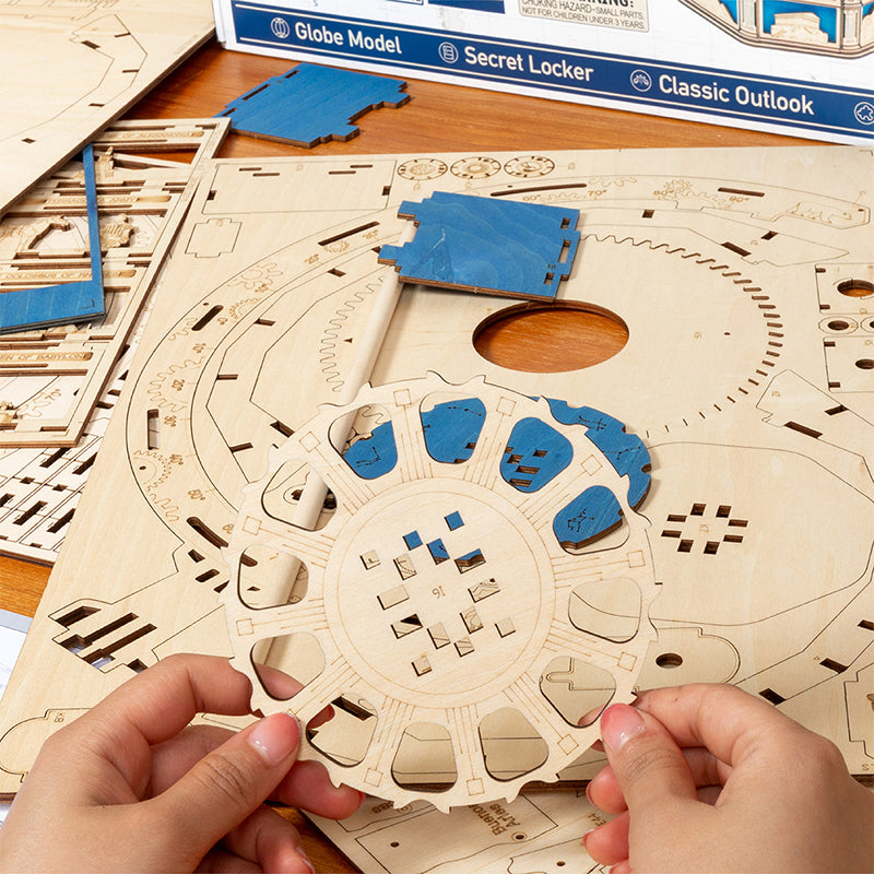 Vintage Wooden Globe Model – 3D DIY Rotating Earth Puzzle Kit