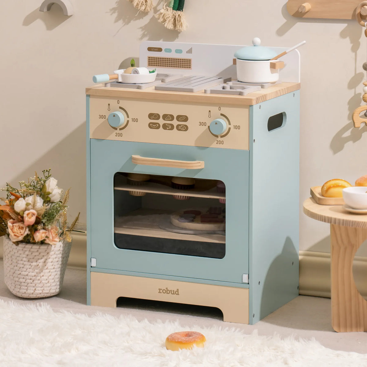ROBUD Wooden Kids Play Kitchen Oven – Realistic