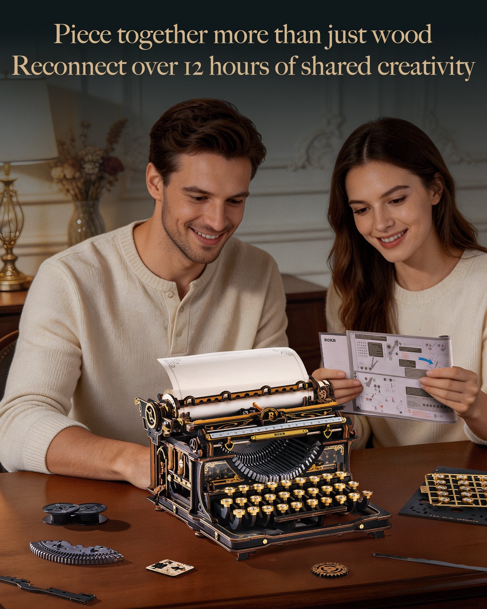 Vintage Typewriter Pro – Mechanical Wooden Model Kit