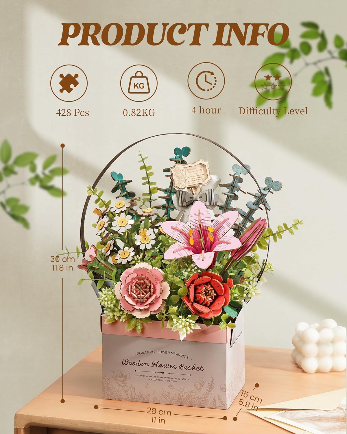Blooming Flower Basket – DIY Wooden Model Kit