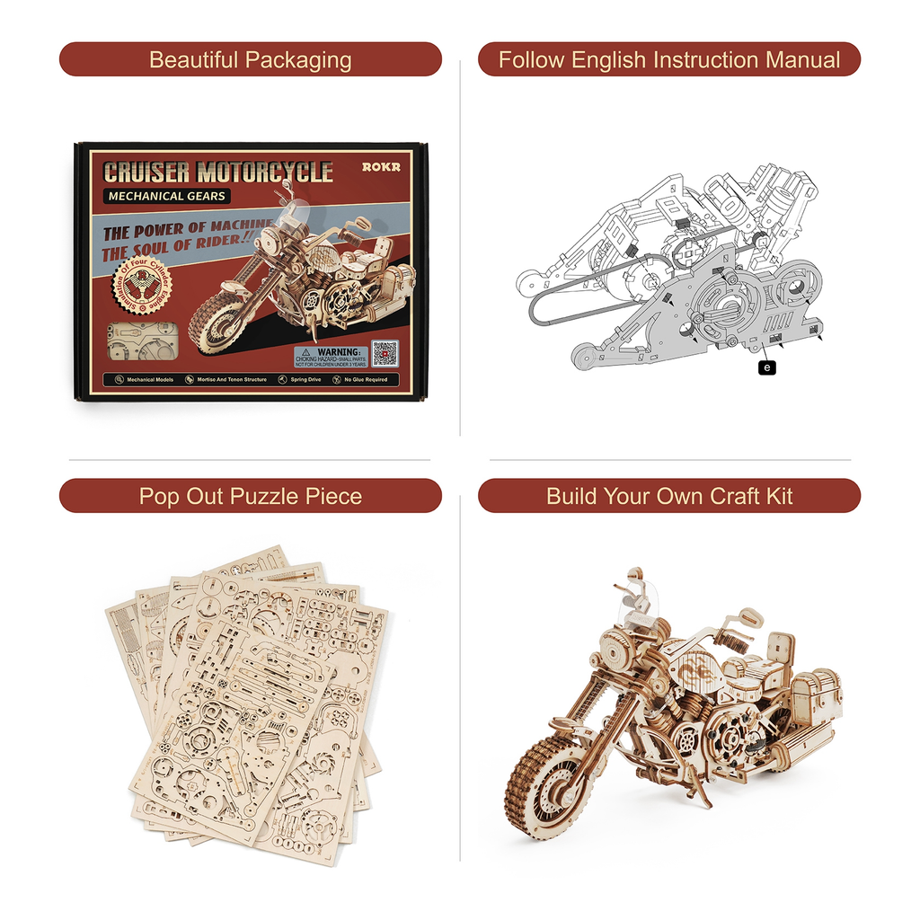 Vintage Cruiser Motorcycle – 3D Wooden Mechanical Model Kit