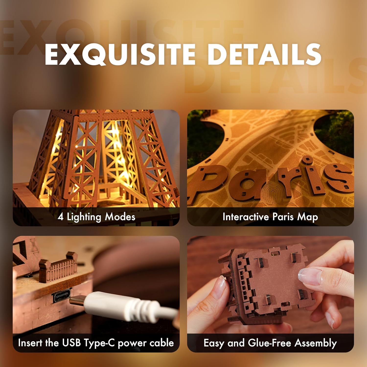 Eiffel Tower Night – Wooden Model Kit