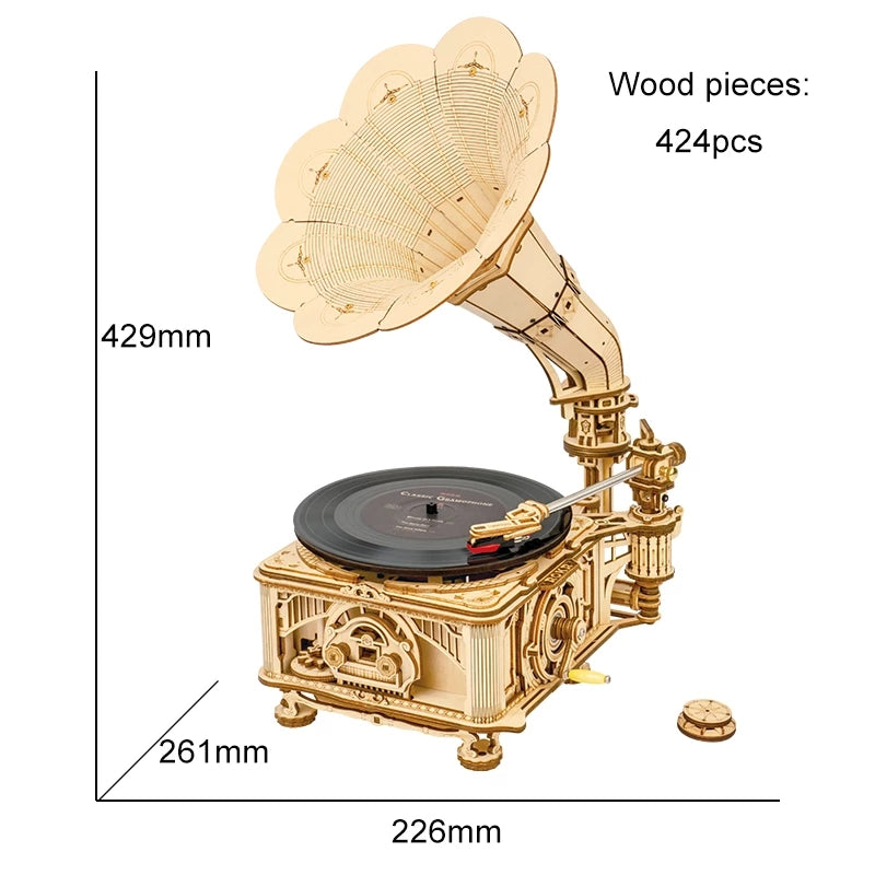 3D Wooden Gramophone Model Kit
