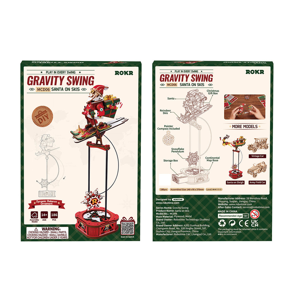 Santa on Skis – 3D Wooden Pendulum Balance Toy Kit